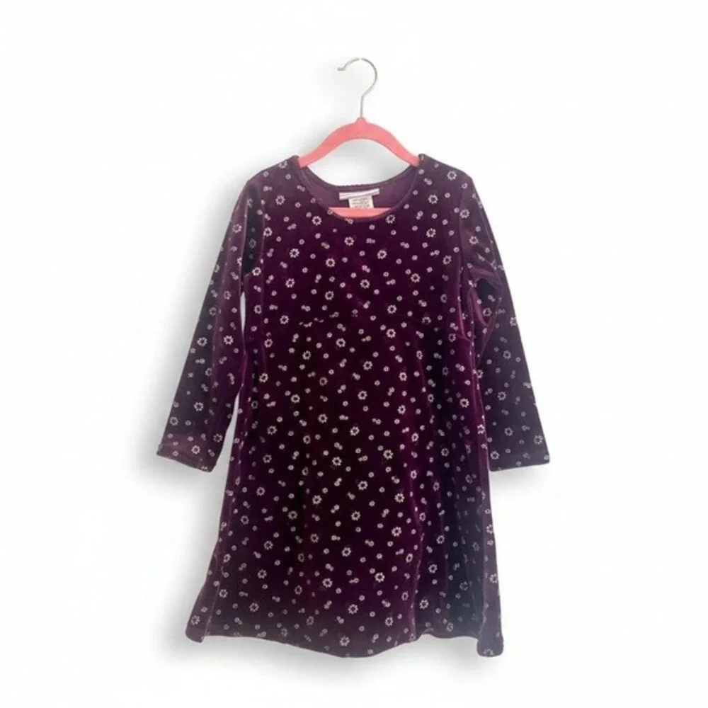 Vintage Y2K Purple Velvet Girls Dress Floral Long Sleeve Empire Waist Size‎ 6